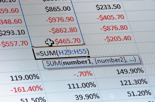Excel spreadsheet with sum formula.